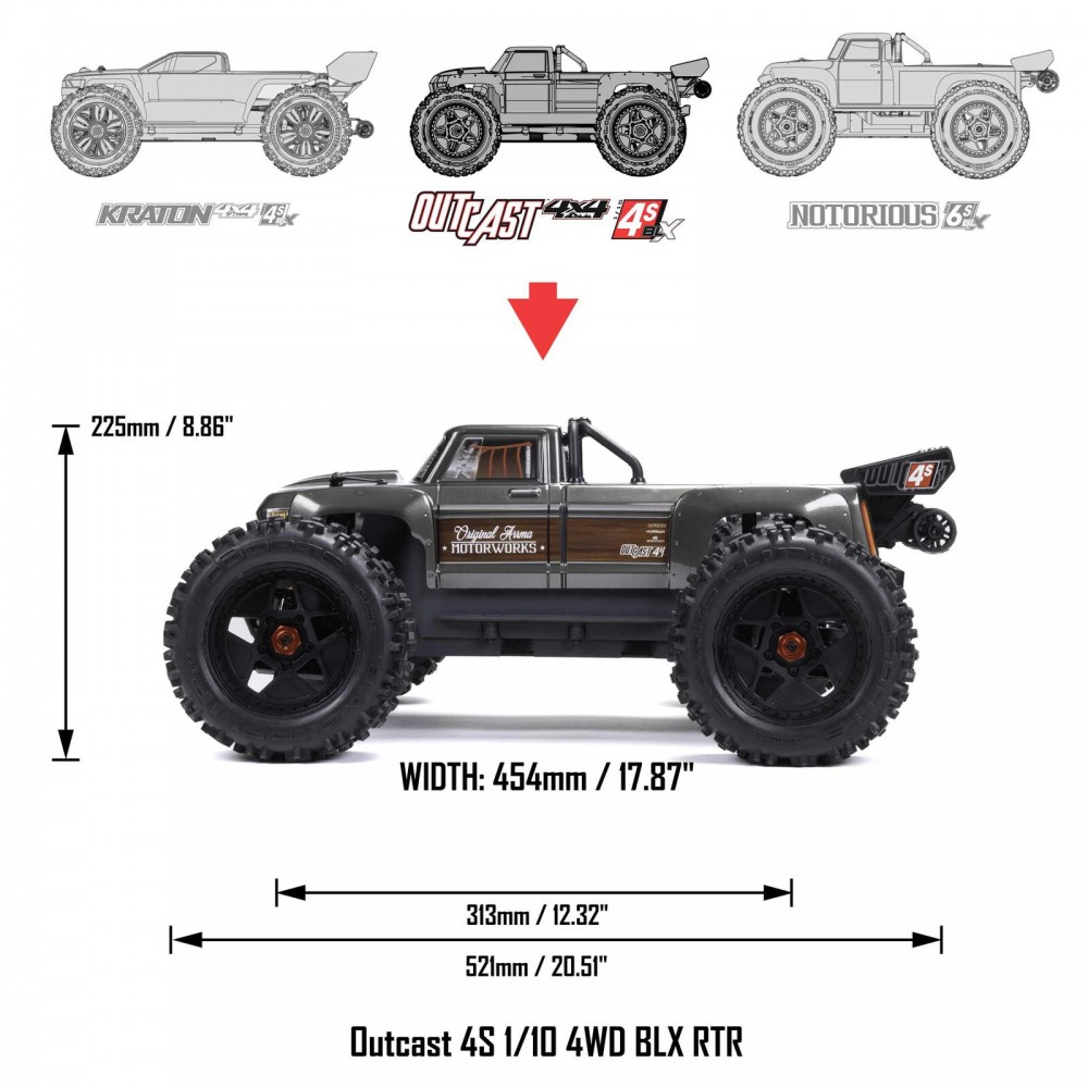 Arrma 1/10 OUTCAST 4S 4X4 RTR Brushless Stunt Truck (MEGATRONTOYS)