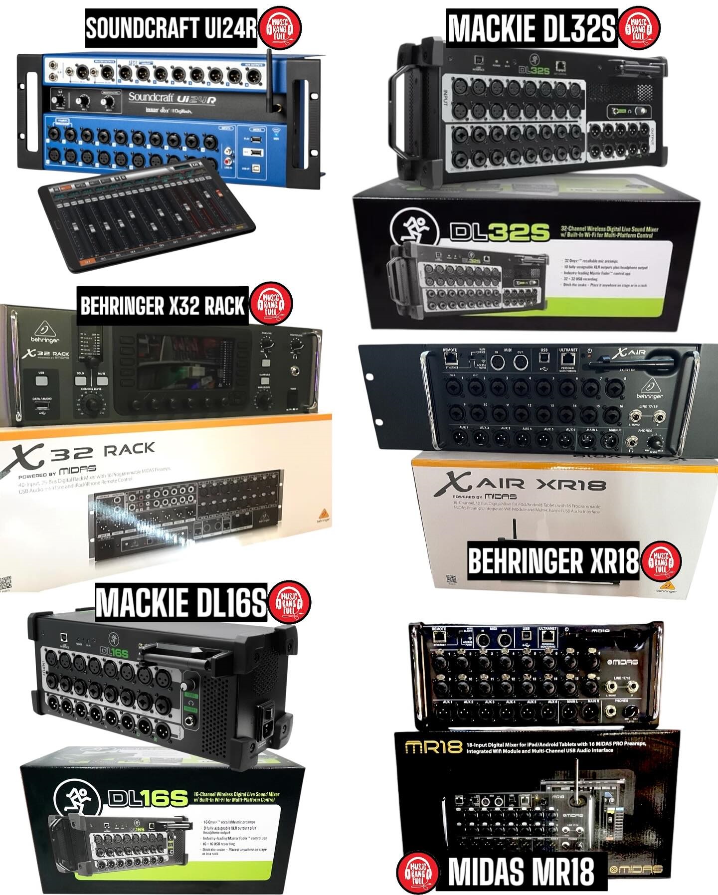Behringer X32, Midas M32, Soundcraft Ui24R, Yamaha TF 1, Yamaha TF 3, Allen & Heath SQ, Yamaha TF 5, PreSonus StudioLive 32SC,
