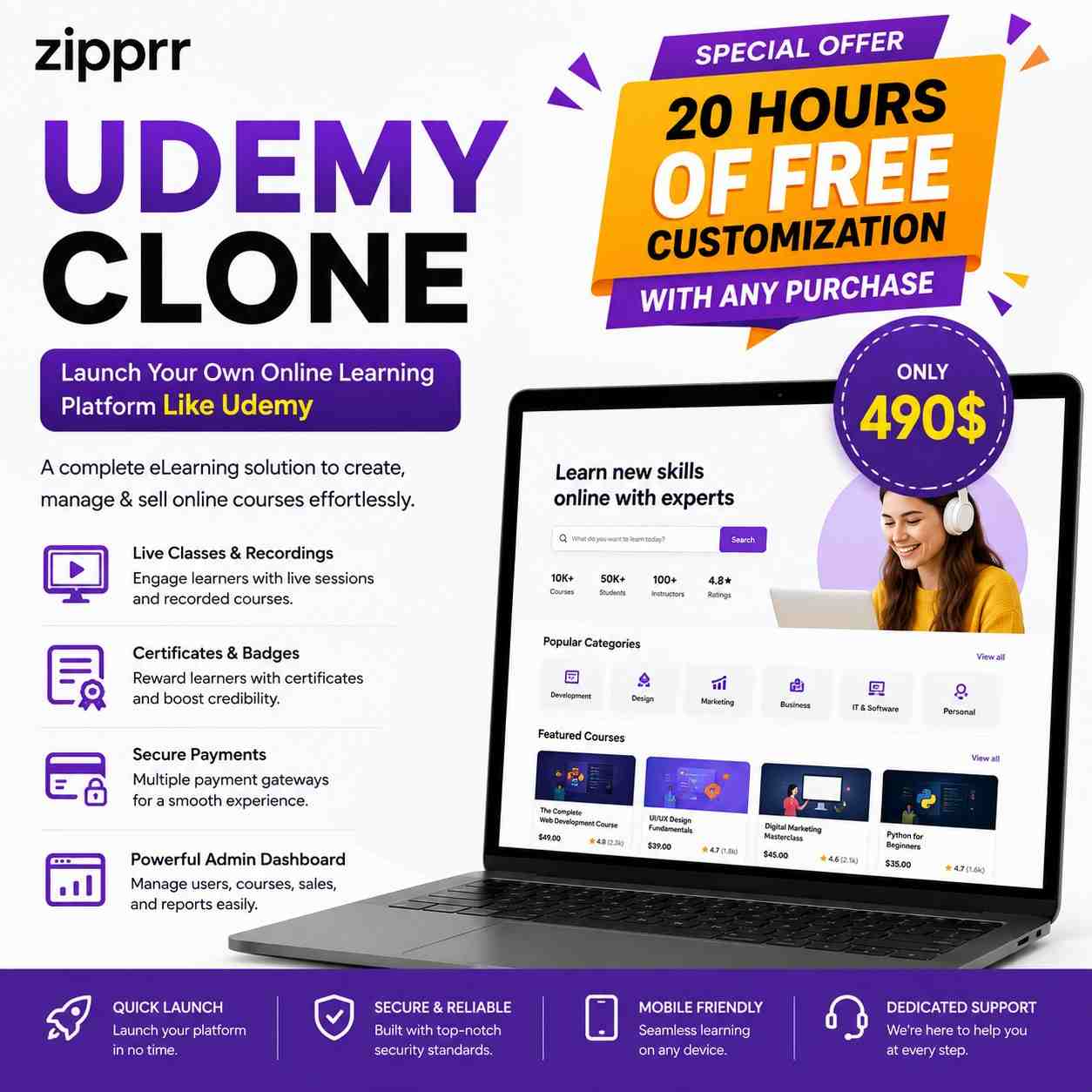 Can a Zipprr Udemy Clone at $490 Pay Instructors Automatically?